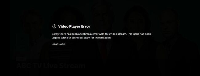 Screnshot of ABC Australia video player error