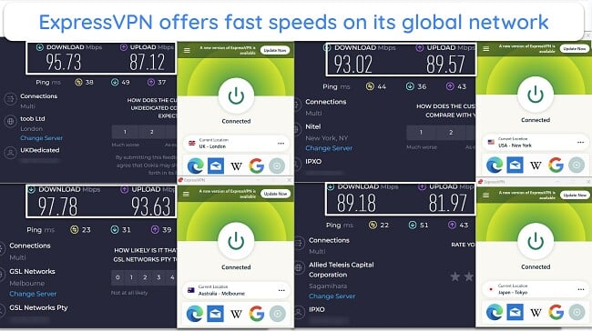 Screenshot of ExpressVPN's speed test results