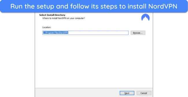 Screenshot showing the beginning of NordVPN's installation on Windows