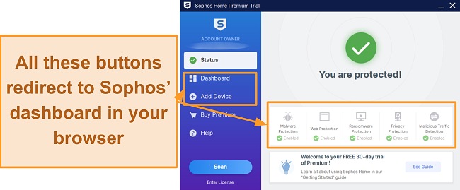 Screenshot of Sophos' desktop app