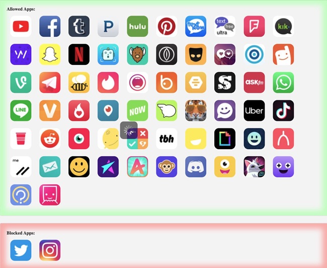 Netsanity allowed apps screenshot