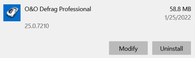 O&O Defrag uninstall screenshot