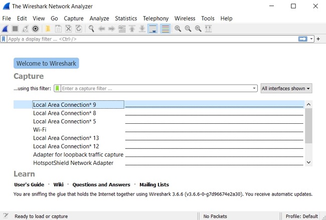 Wireshark capture filter screenshot
