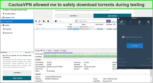 Screenshot safely torrenting with CactusVPN