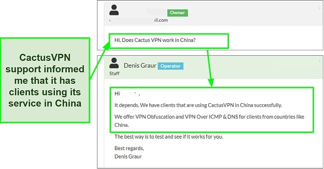 Screenshot showing CactusVPN works in China