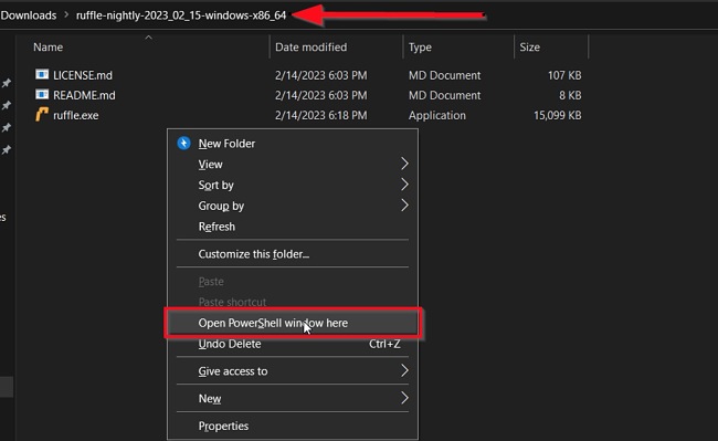Ruffle open Powershell Windows screenshot