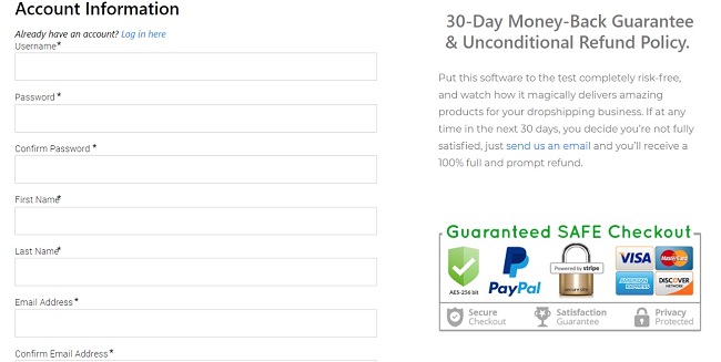 ProductBot account information screenshot