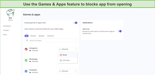 Qustodio lists every app that is used on your child’s phone
