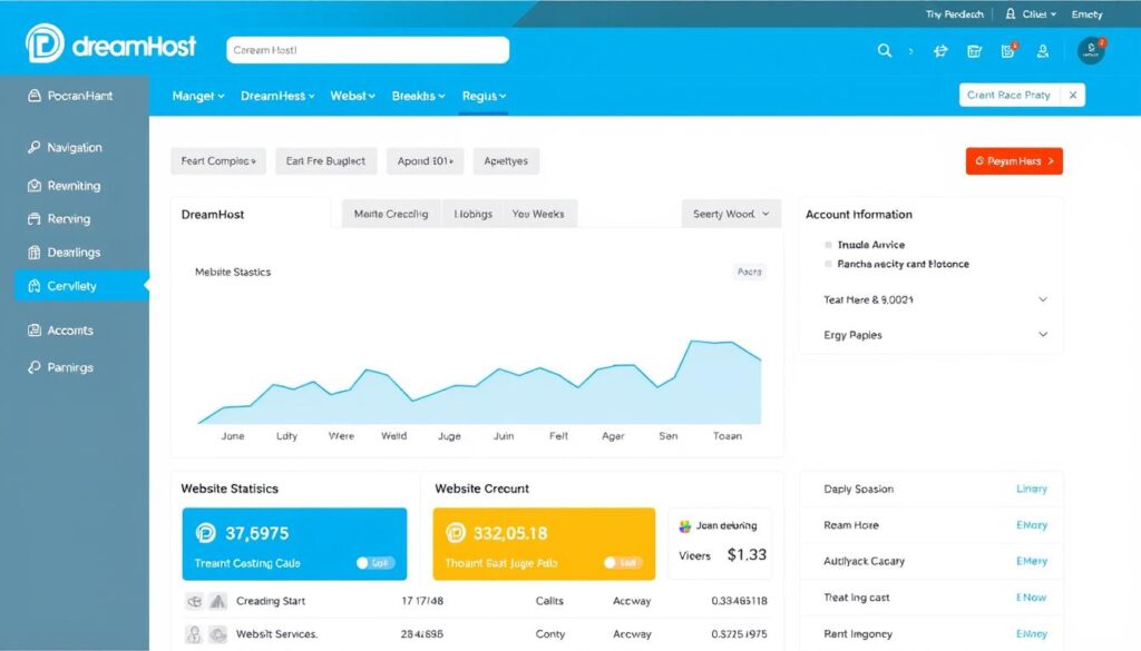 DreamHost review dashboard showing the main control panel interface